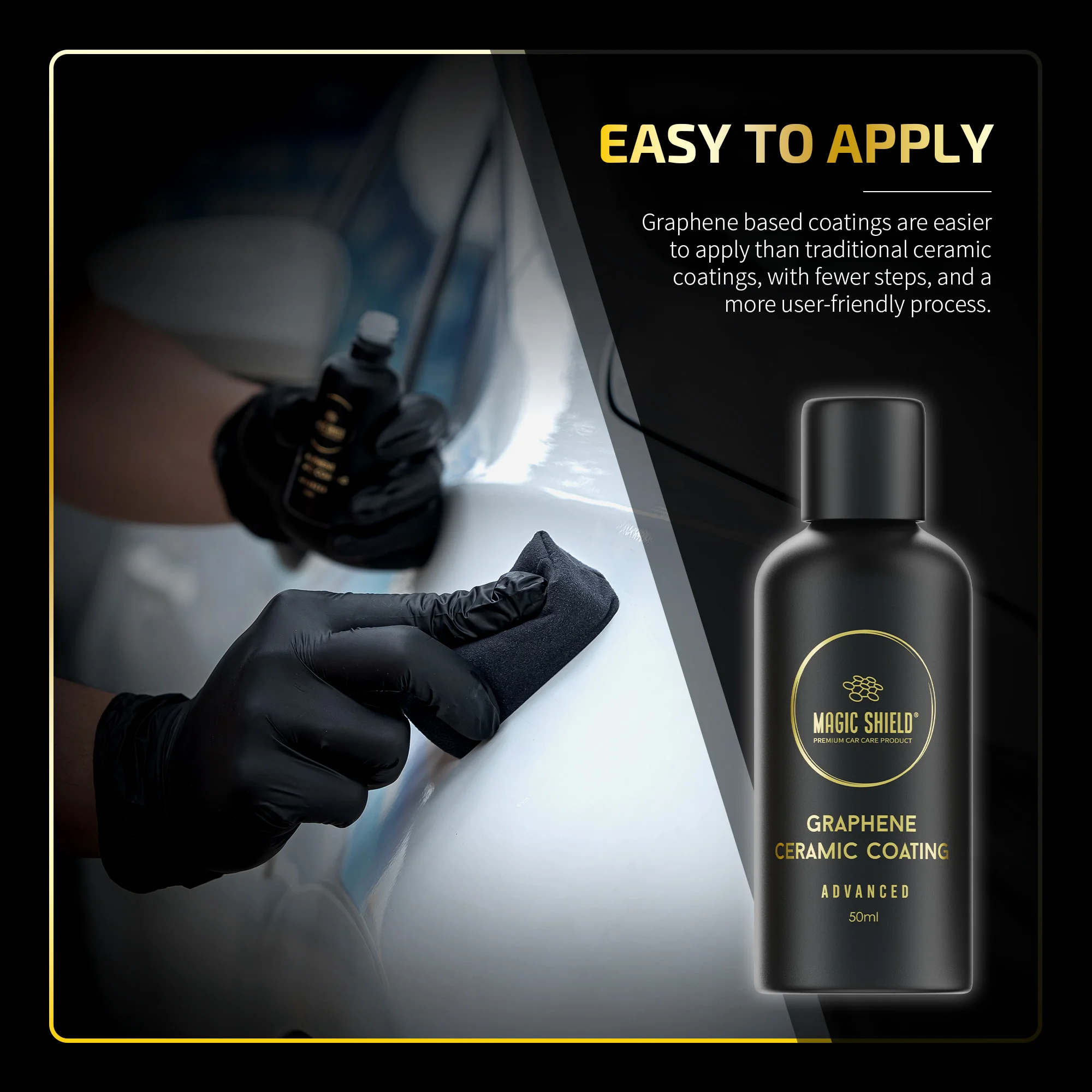Magic Shield ceramic coating for glossy hydrophobic vehicle protection